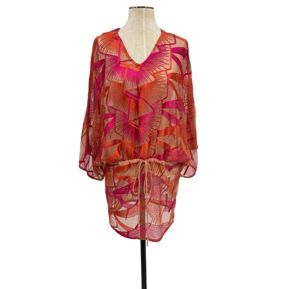 Jen's Pirate Booty Cover-Up Top Sheer Embroidered Pink Orange Size XS/Small - Picture 1 of 11